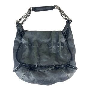 Y2K Betsy Johnson Pretty in Punk Pewter Metallic Leather Chain Shoulder Bag